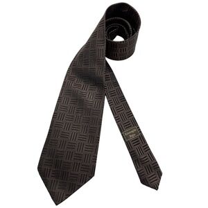 ERMENEGILDO ZEGNA Brown Geometric Silk LUXURY Tie ITALY